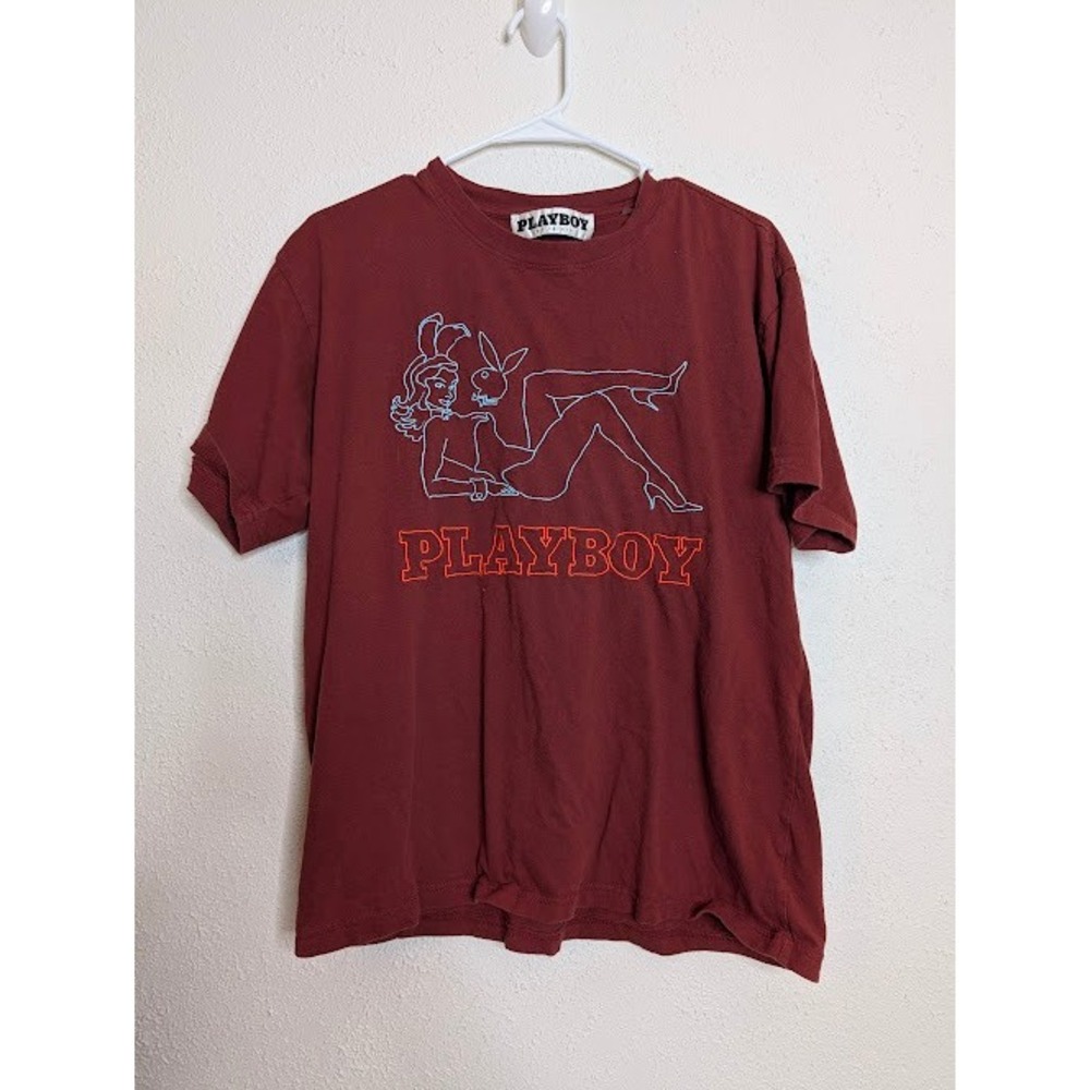 Playboy By Pacsun Mens Medium Red‎ Logo Short sleeve T Shirt College Bunny